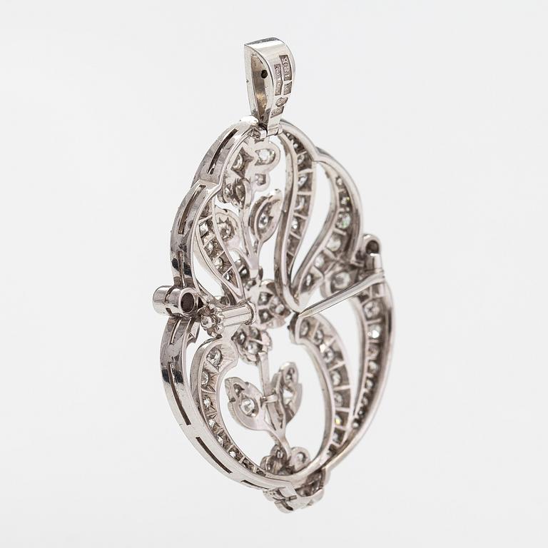 Hänge och örhängen, 18K vitguld och diamanter ca 2.00 ct tot. G. Dahlgren, Malmö 1947.