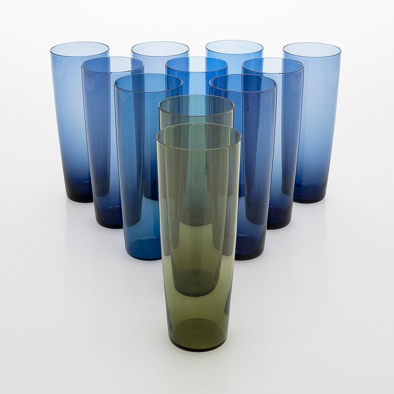 Tapio Wirkkala, a set of 11 juice glasses, model 2204, Iittala, Finland. In production 1956-1969.