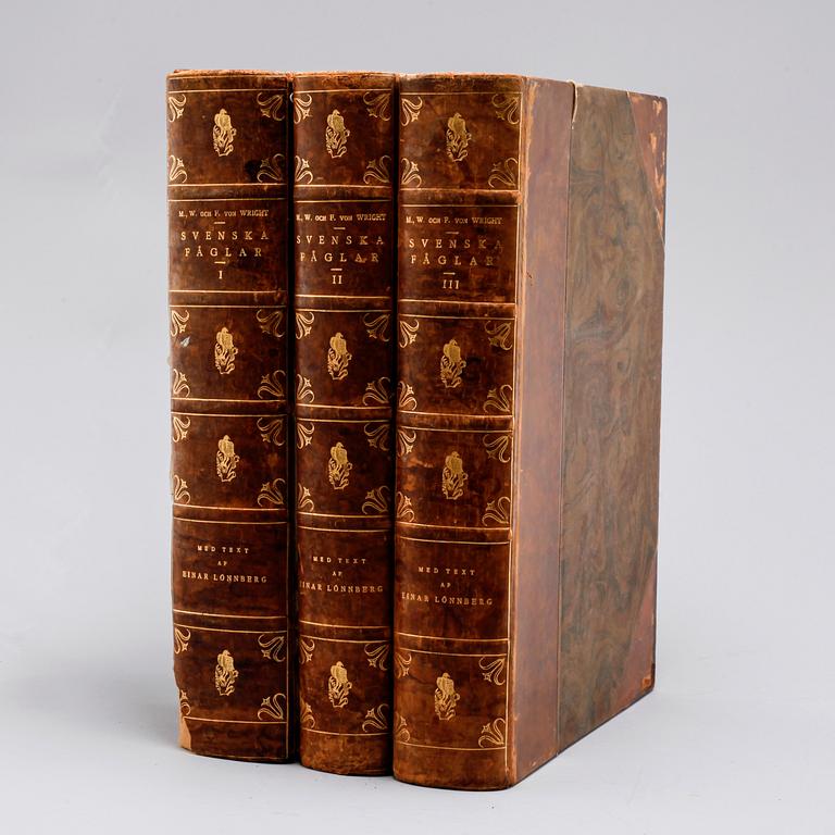 M, W & F VON WRIGHT, books, three volumes, 'Svenska fåglar', A. Börtzells tryckeri AB Stockholm, 1924-1929.