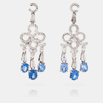 685. A pair of sapphire and brilliant cut diamond earrings. Mandelstam 'Stardust Shuttle'.