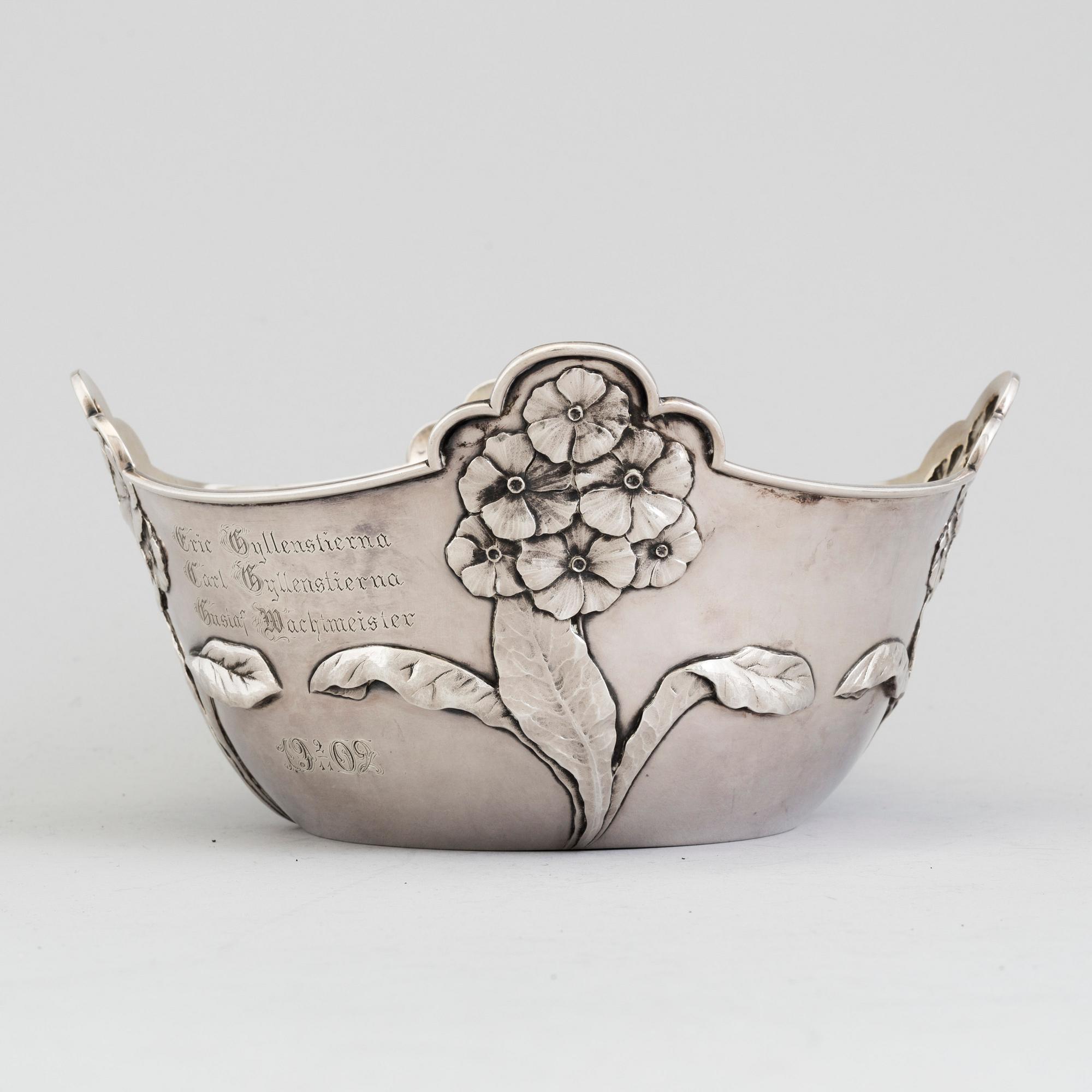 A Danish Art Nouveau parcel-gilt sterling silver planter bowl, maker's mark A Michelsen, Copenhagen 1901.