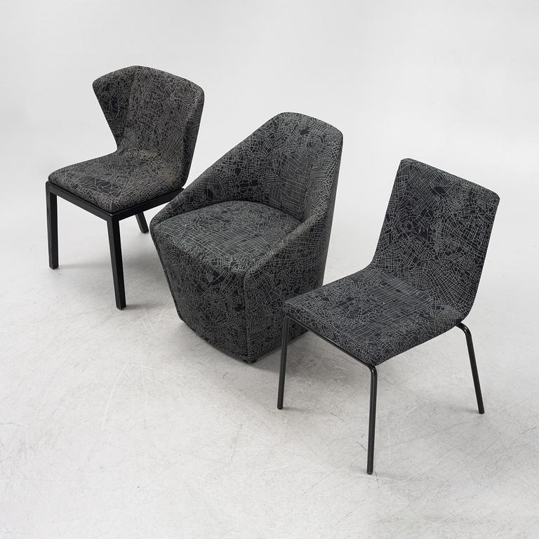 Claesson Koivisto Rune, 11 chairs and armchairs, various models, upholstered in the fabric "Metropolis", from the 2000s.