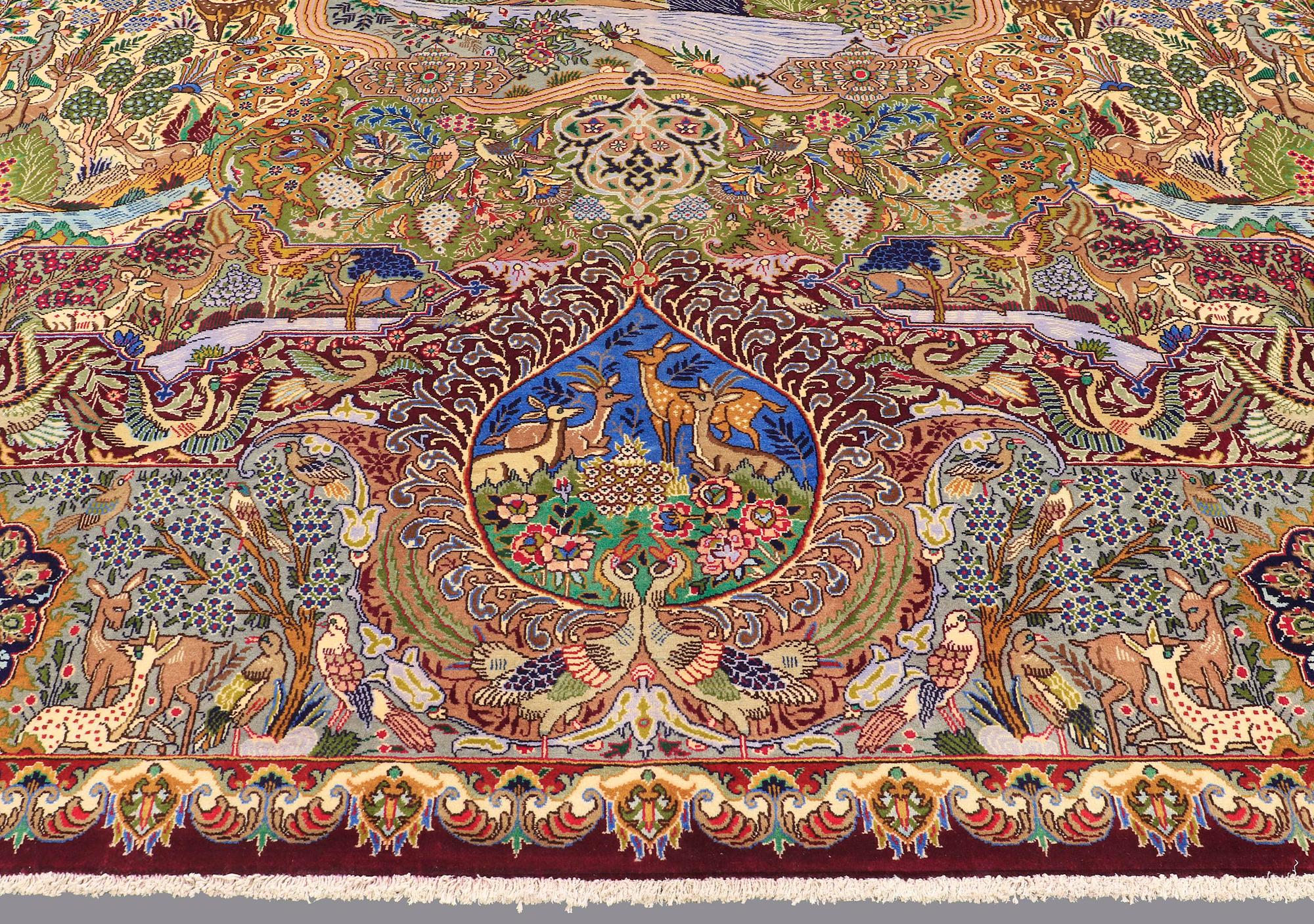 A CARPET, Figural Kashmar, ca 395 x 297 cm.
