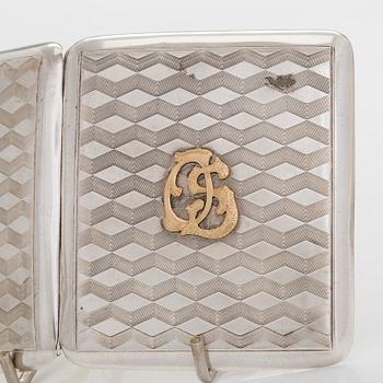 Cigarettetuier, 3 st, silver, bl a Ernst Gideon Bek, Tyskland,  1920-30-tal.