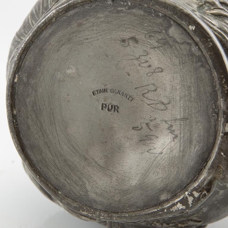 Jean-Maurice Petizon, Vase, Art Nouveau, pewter, France.