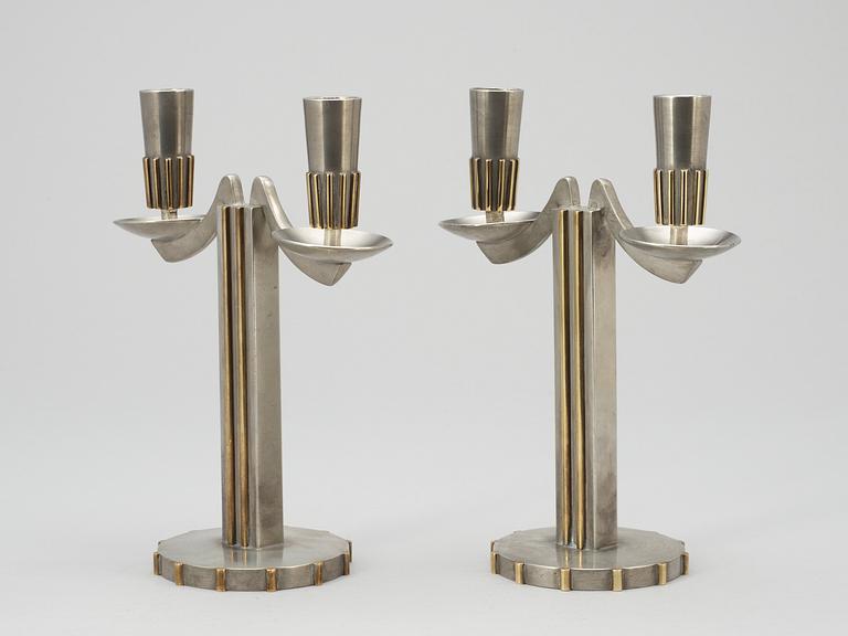 A pair of Robert Hult two armed candelabra, Svenskt Tenn, 1929.