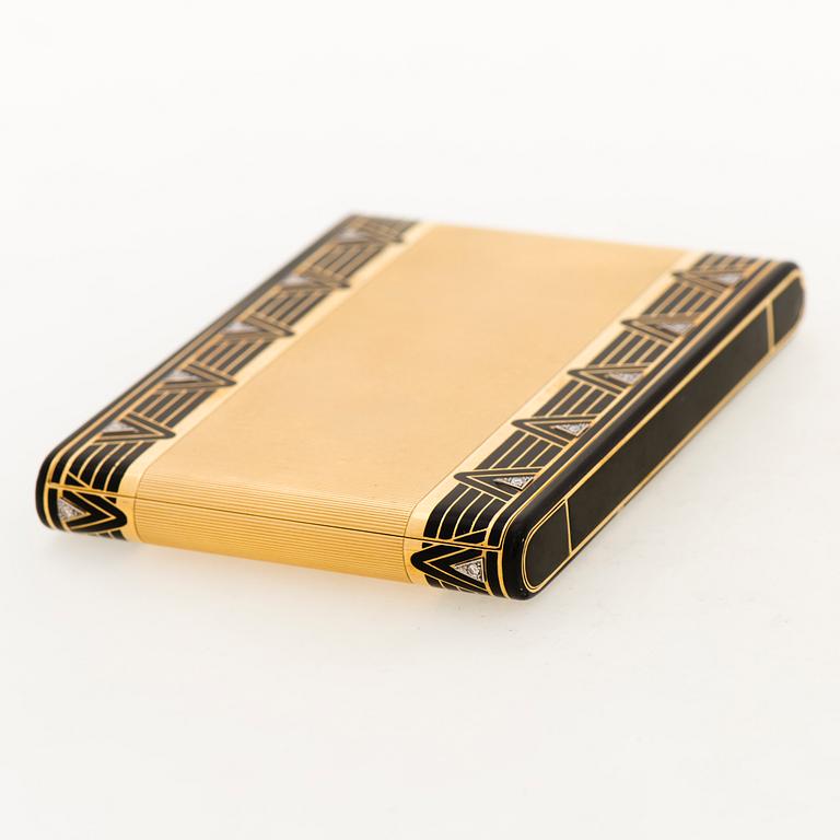 Cartier Art Deco cigarettetui 18K guld med svart emalj och åttkantslipade diamanter.