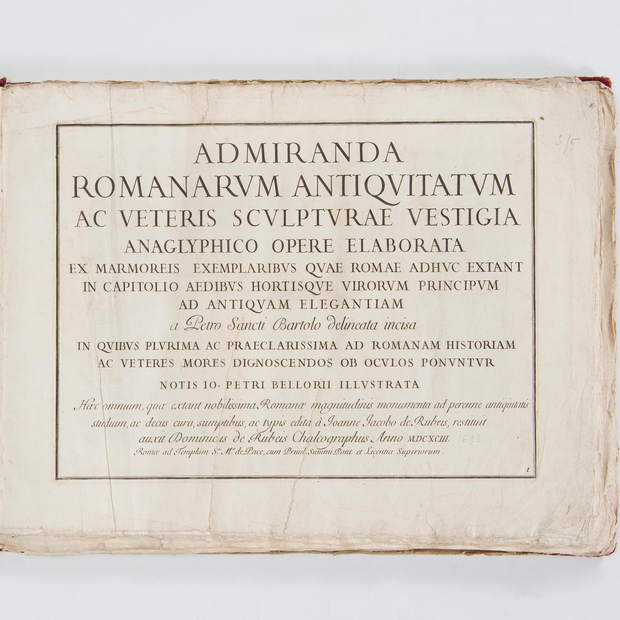 A book with classical Roman illustrations by Giovanni Pietro Bellori, etchings, dated 1693.