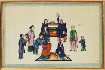 Rispappersmålningar, 9 stycken. Qingdynastin, 1800-tal.