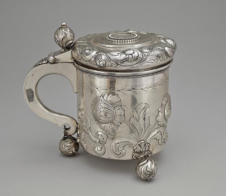 DRYCKESKANNA, silver. Sv importstmplr. Barockstil. Trol 1800-tal, tot vikt ca 1573g.