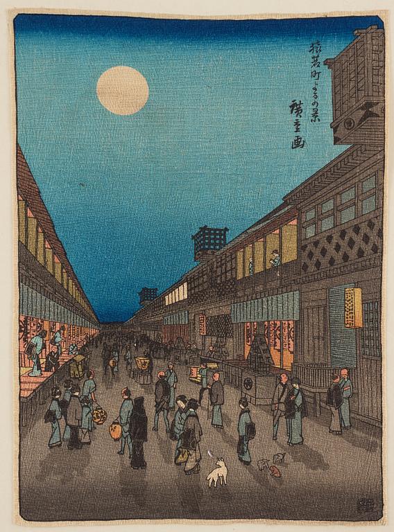 A group of eight Japanese prints, incl, Hiroshige, after, 20th century.