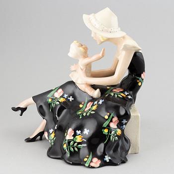 Sandro Vacchetti, a glazed ceramic female figure with child, Essevi, Torino, Italy 1930-40's.