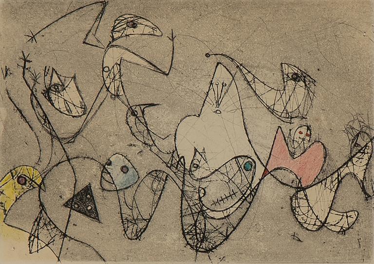 Max Ernst, etching & aquatint, coloured, 1950, signed 70/100.