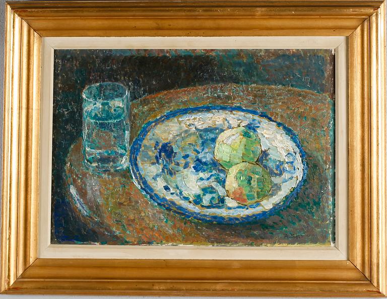 ALBERT SJÖSTRÖM, olja på pannå, signerad och daterad 1942.