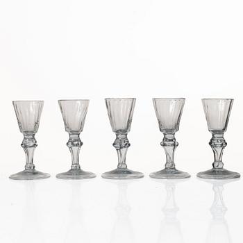 A set of five fluted glasses, 19th century.