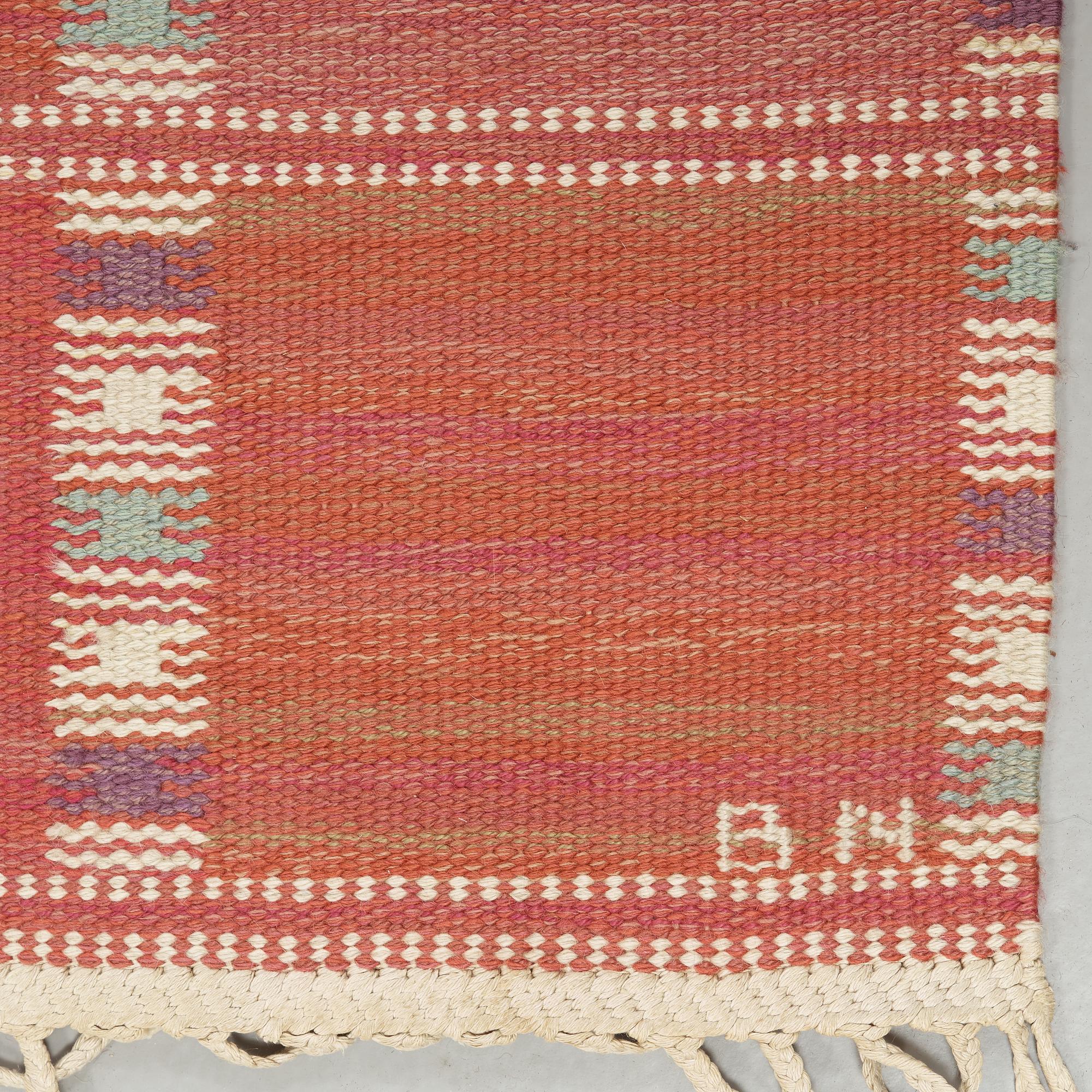 BARBRO NILSSON, a carpet, flat weave, 232 x 168,5 cm, "Falurutan, röd Borås", signed AB MMF BN.