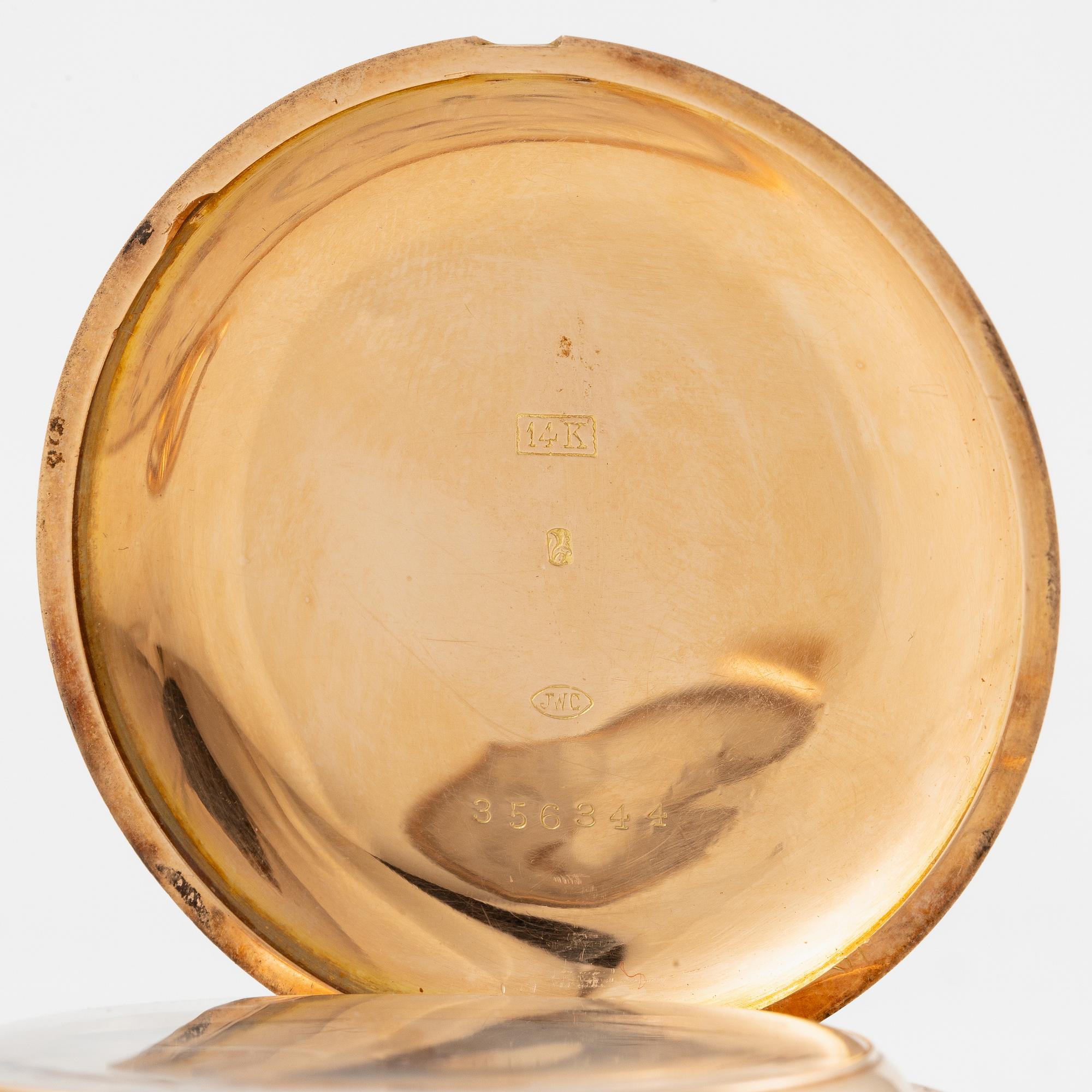 IWC, pocket watch, hunter, 14K gold, 52 mm.