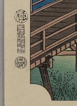 Ando Utagawa Hiroshige, after, three prints from "The Fifty-Three Stations of the Tōkaidō", 20th century.
