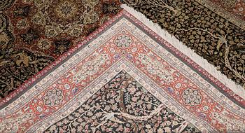 A oriental figural silk carpet, 303 x 201 cm.