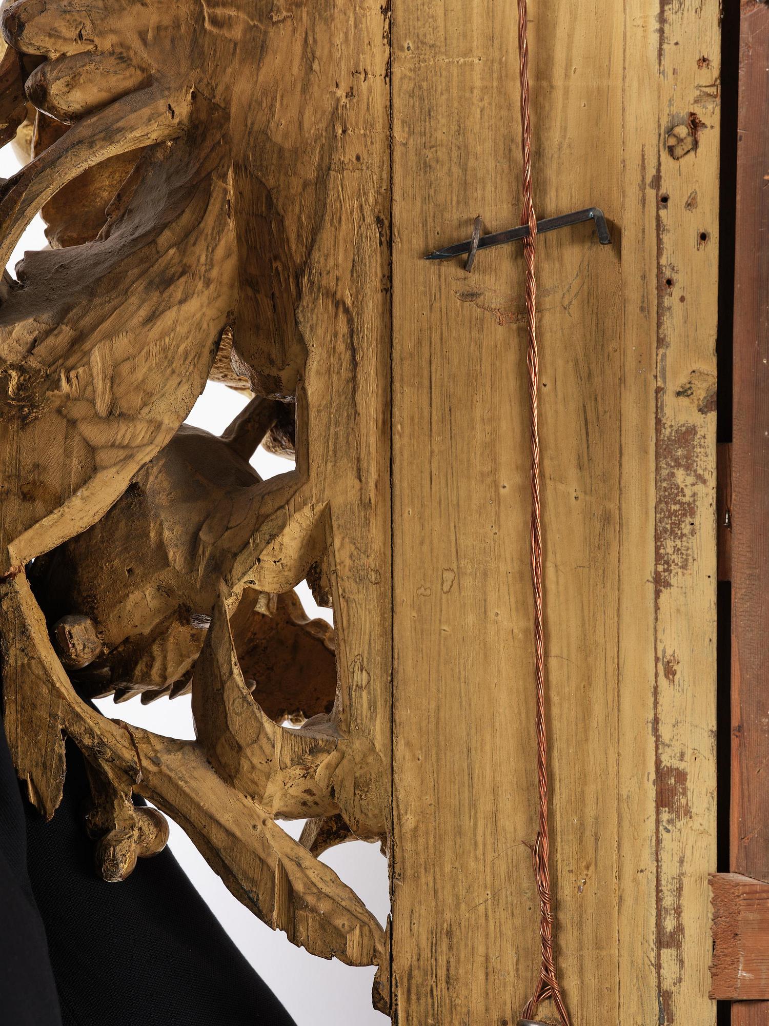 A presumably Dutch Louis XIV carved giltwood frame with mirror glass, in the style of Jean Le Pautre, late 17th century.