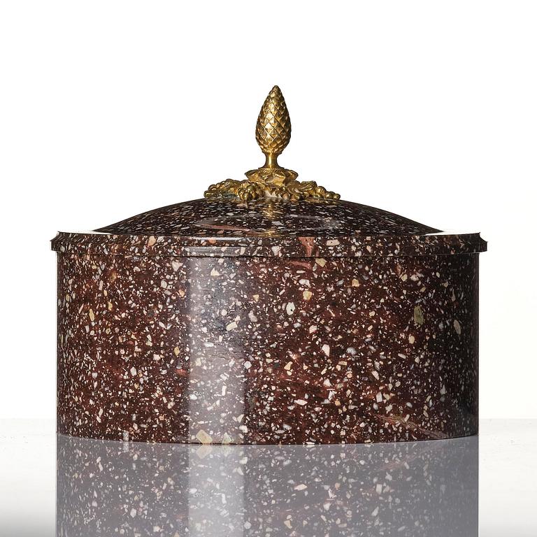 An Empire 'Blyberg' porhyry butter box from Älvdalen, Sweden, early 19th century.
