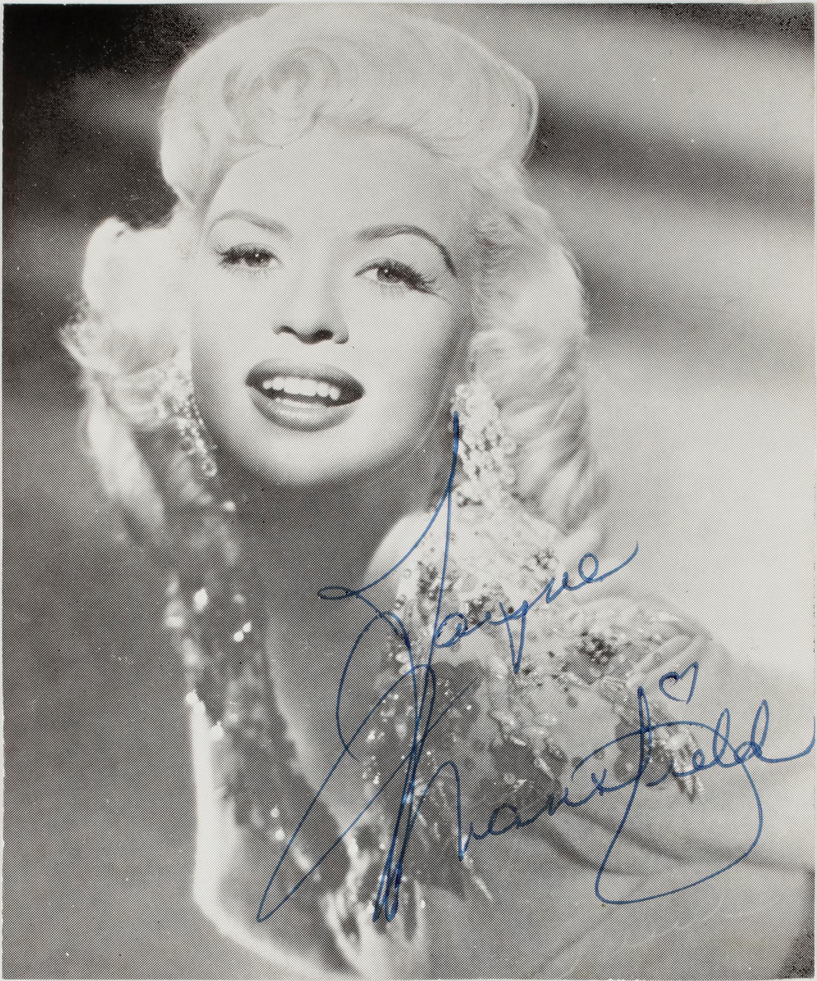 FOTOGRAFI MED AUTOGRAF, Jane Mansfield, egenhändigt signerat.