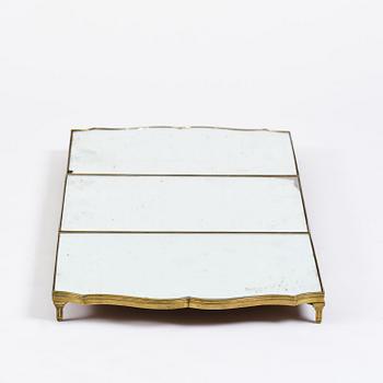 A Gustavian three-piece brass and glass surtout de table, Stockholm, later part 18th century.