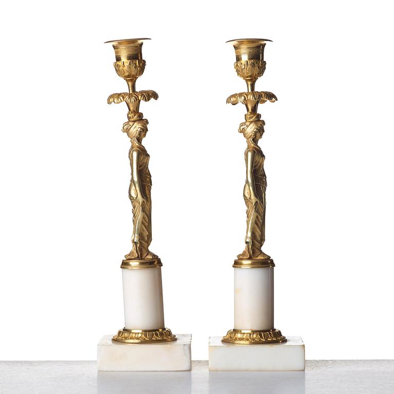 A pair of late Gustavian candlesticks, late 18th century.