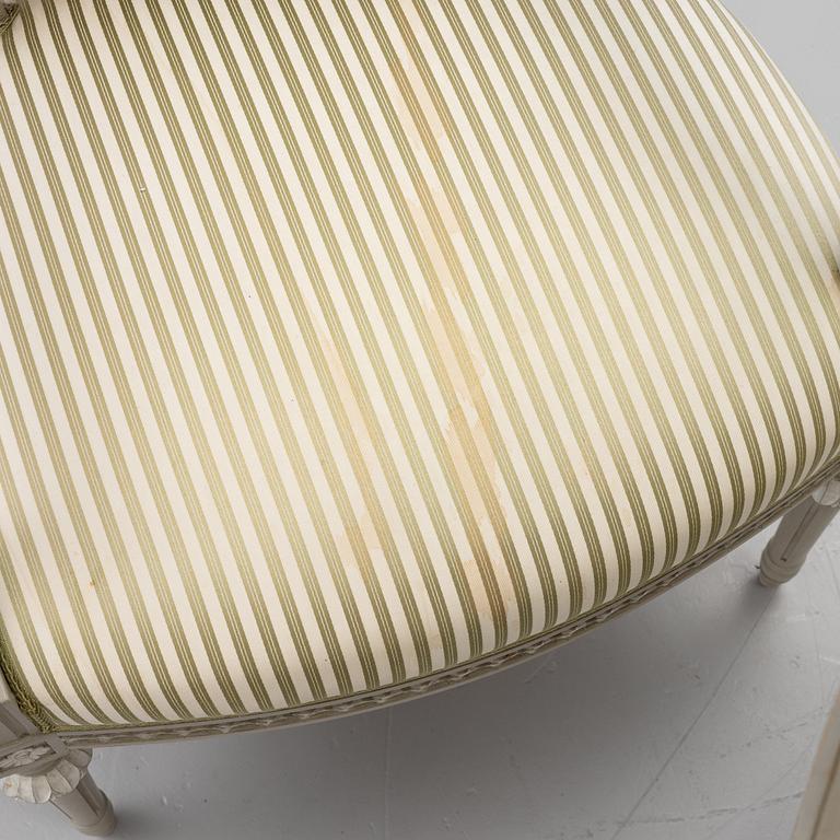Armchairs, 5 in the Gustavian style, 20th century.