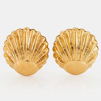 A pair of 18K gold earrings.