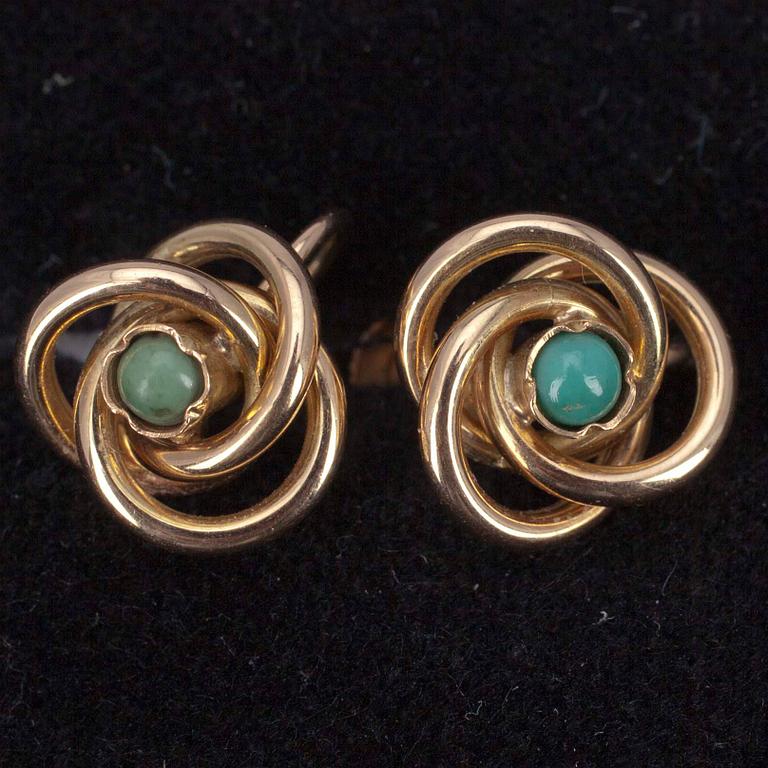 ÖRHÄNGEN, ett par guld 14K samt turkoser, Kupittaan Kulta Åbo 1953. Tot. vikt ca 2,8 g.