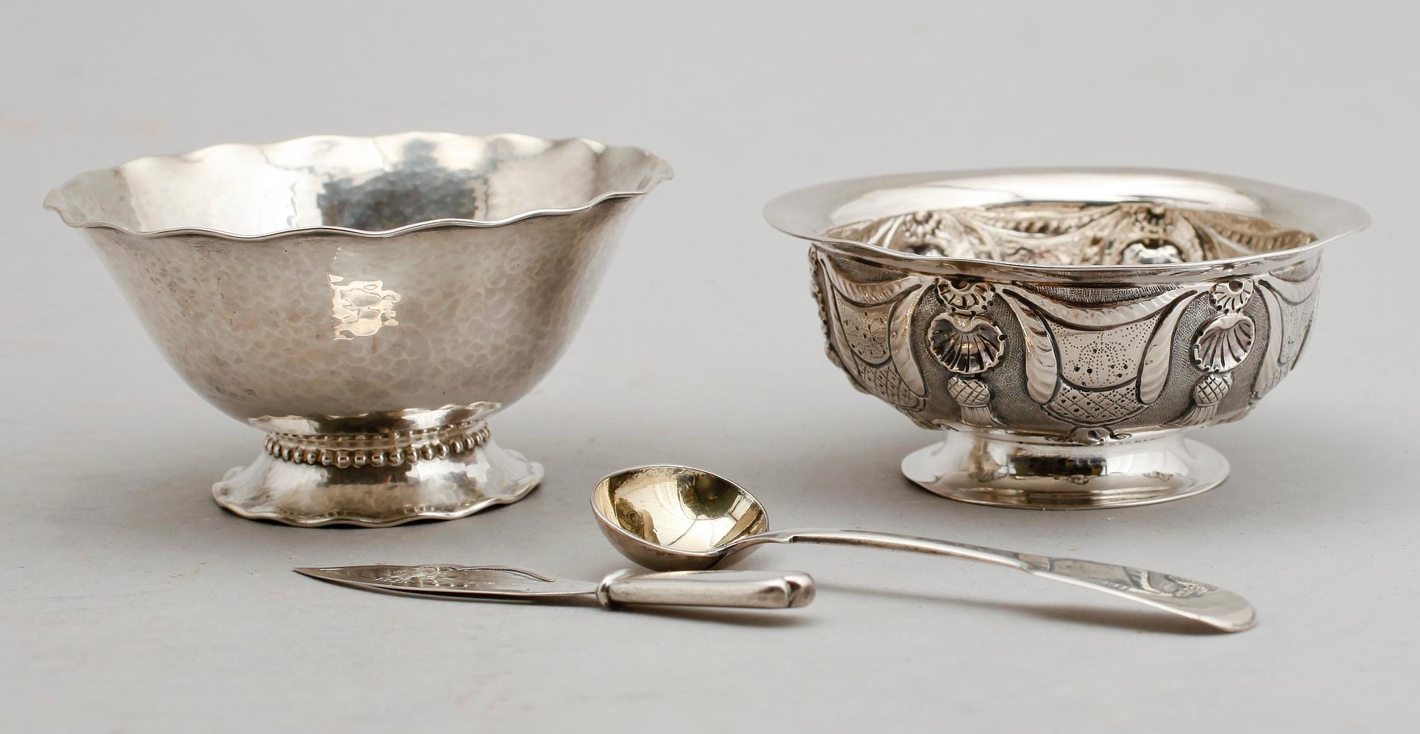SILVERFÖREMÅL, 4 delar, 1800-/1900-tal. Vikt ca 170 g.