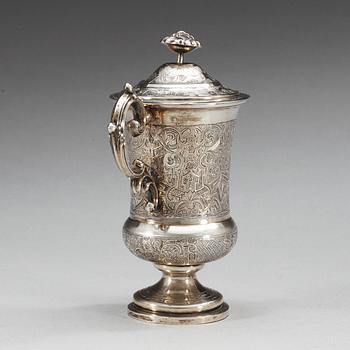 A Russian 19th century parcel-gilt cup and cover, mark of Moscow.