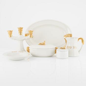 A nine-piece Christmas service, porcelain, 'God Jul' with gold decoration, Gustavsberg, 1980.