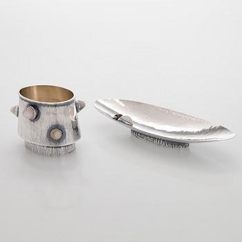 Malja ja vati, hopeaa ja pyöröhiottuja kvartseja, Pirkan-Kulta Tampere 1961.