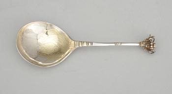 386. A Swedish 18th century parcel-gilt spoon, makers mark of Christoffer Bauman, Hudiksvall 1760.