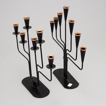 Gunnar Ander, a set of two copper and metal six-light candelabra from Ystad Metall.