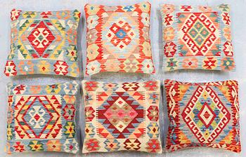 Six Kilim cushions, ca 47 x 47 cm.