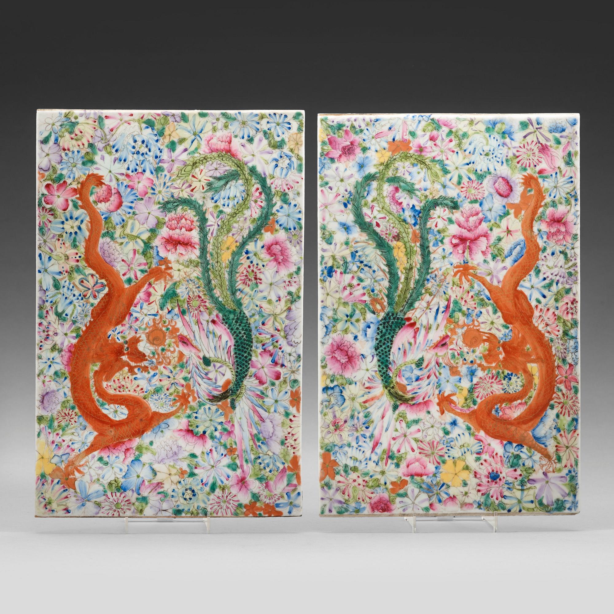 A pair of Chinese famille rose porcelain placques, 20th Century.