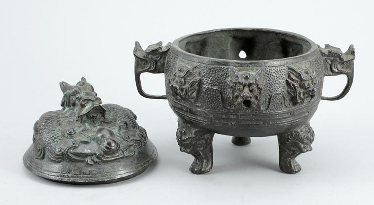 RÖKELSEKAR, brons, sen Qing (1800/1900-tal).