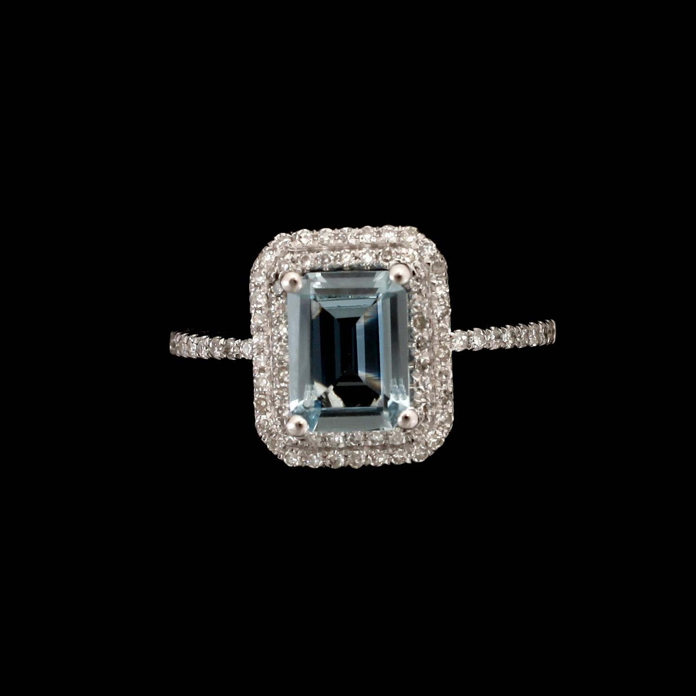 RING, 14k vitguld med akvamarin ca1,72ct och åttkantslipade diamanter tot ca0,39ct.