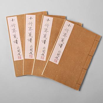 743. SHIZHUZHAI JIANPU, "Ten Bamboo Studio Manual of Painting and Calligraphy", fyra volymer. Rongbaozhai. Beijing, 1952.