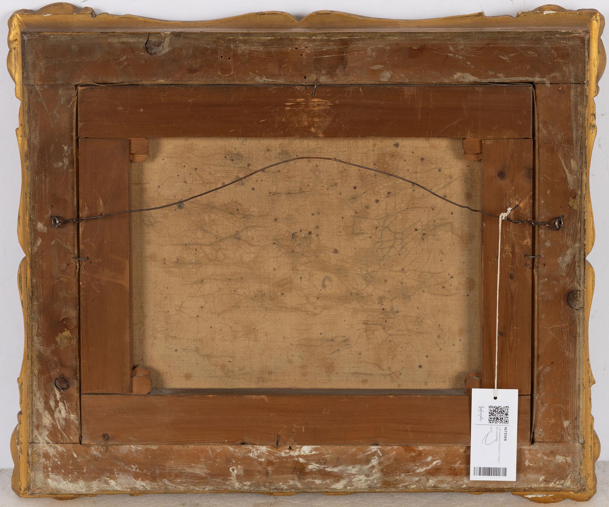 Carl Abraham Rothstén, Winter Landscape with Woman by a Timber Cottage.