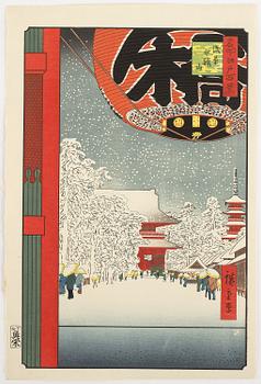 Ando Hiroshige, after, woodblock print in colours, 20th Century.