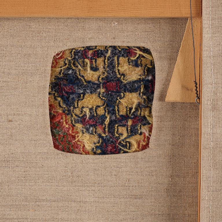 A CARRIAGE CUSHION, "Träd och timglas", double interlocked tapestry, ca 101,5 x 50,5 cm, Scania, Sweden,