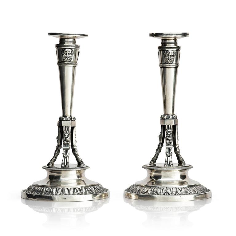 A pair of German silver candlesticks, mark of Johann Martin Schott Frankfurt am Main (active 1815-1822).