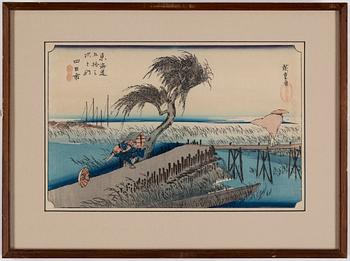 ANDO UTAGAWA HIROSHIGE, six color woodblock prints, Japan, 20th century.