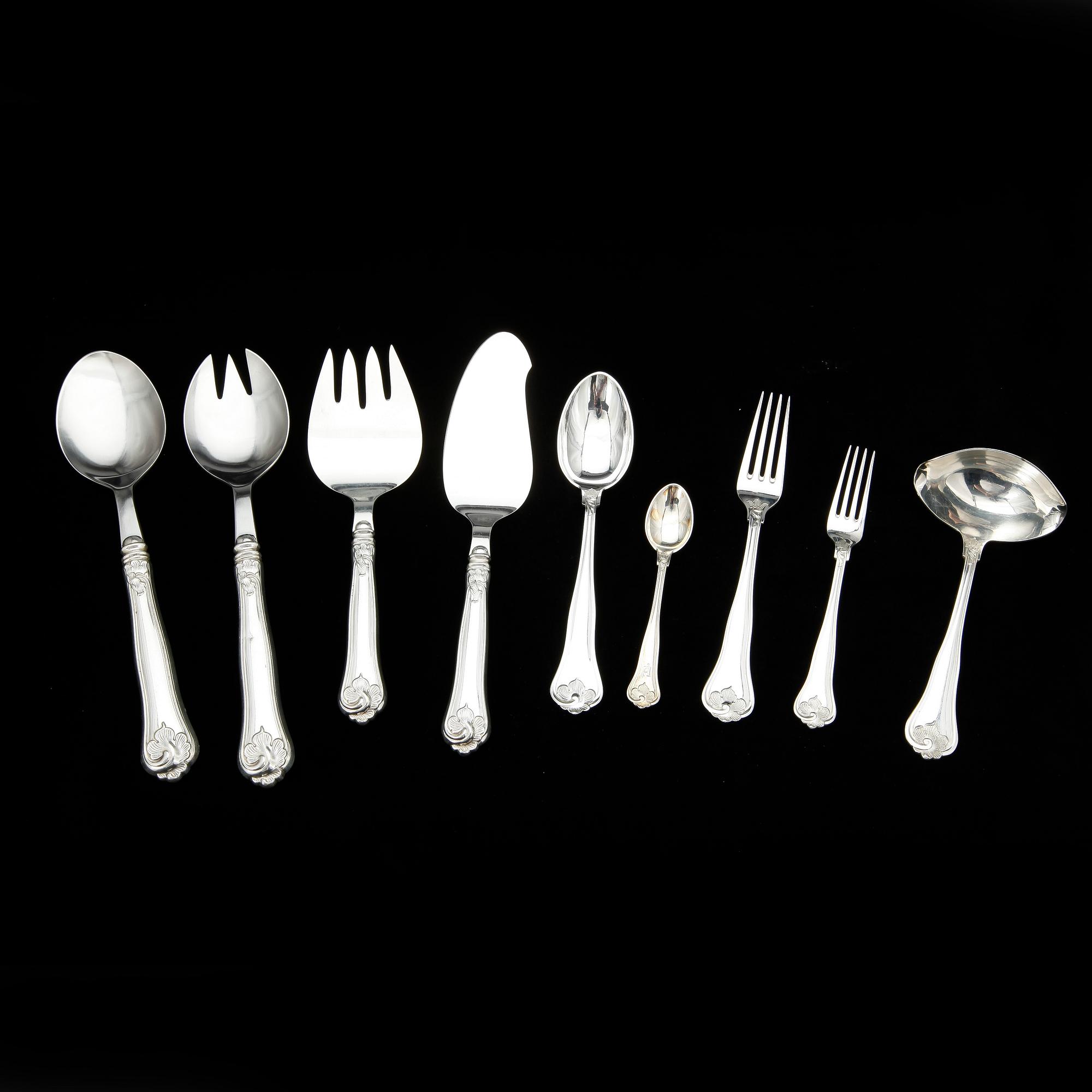 BESTICKSERVIS, silver, "Sachsisk", Cohr, 1900-talets andra hälft. Totalt ca 1170 gram.