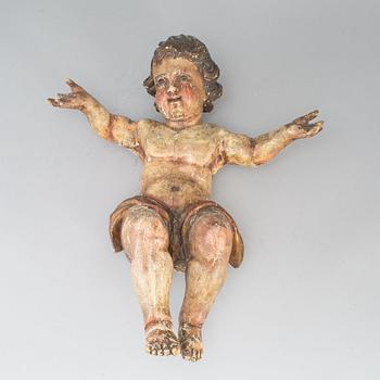 A painted and parcel-gilt wooden sculpture, 18th/19th century.