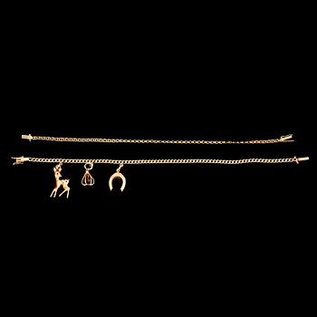 ARMBAND, 2 st, 18 k guld. Vikt ca 9 gram.